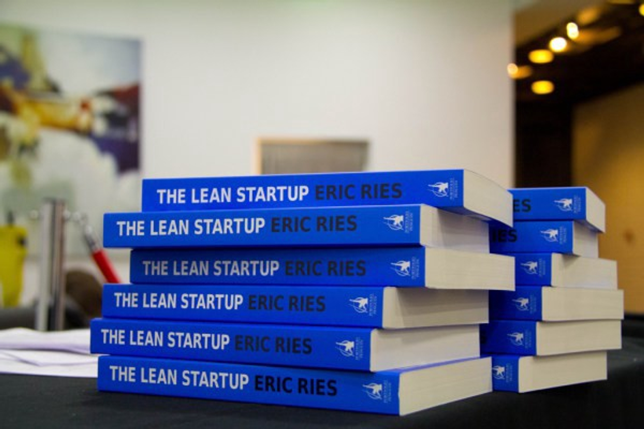 A stack of Learn Startup books